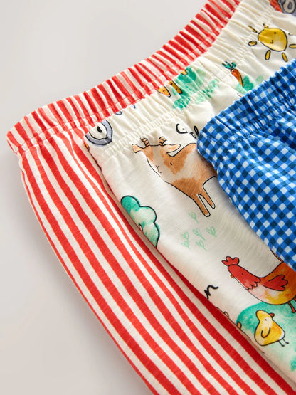 |Boy| Conjunto De 3 Pijamas Curtos De Tecido Com Estampa De Animais De Fazenda Nas Cores azul, verde e creme (9 meses a 8 anos)