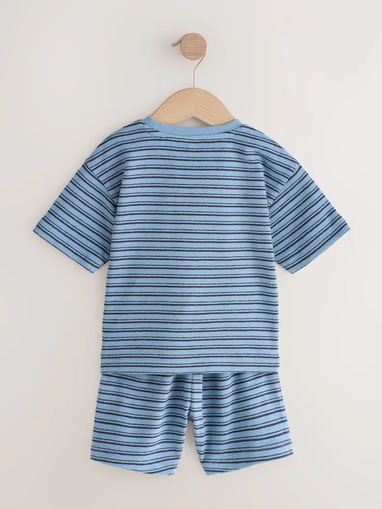 |Boy| Conjunto De 3 Pijamas Curtos Listrados Em Azul, Branco e Cinza (12 meses a 12 anos)