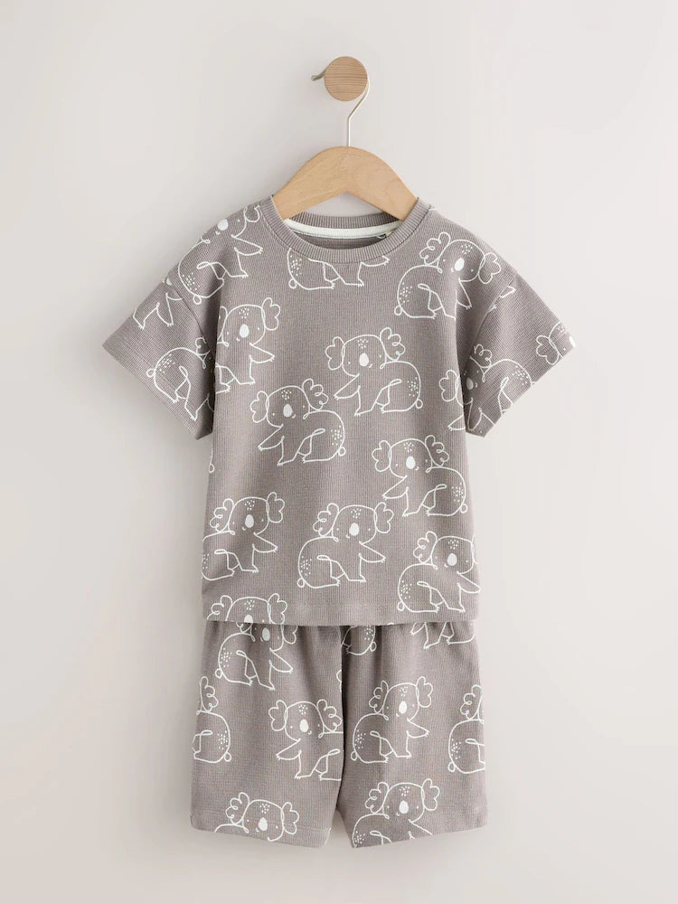 |Boy| Conjunto De 3 Pijamas Curtos Com Estampa Linear Azul/Cinza (9 meses a 10 anos)