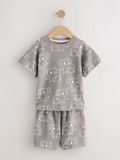 |Boy| Conjunto De 3 Pijamas Curtos Com Estampa Linear Azul/Cinza (9 meses a 10 anos)