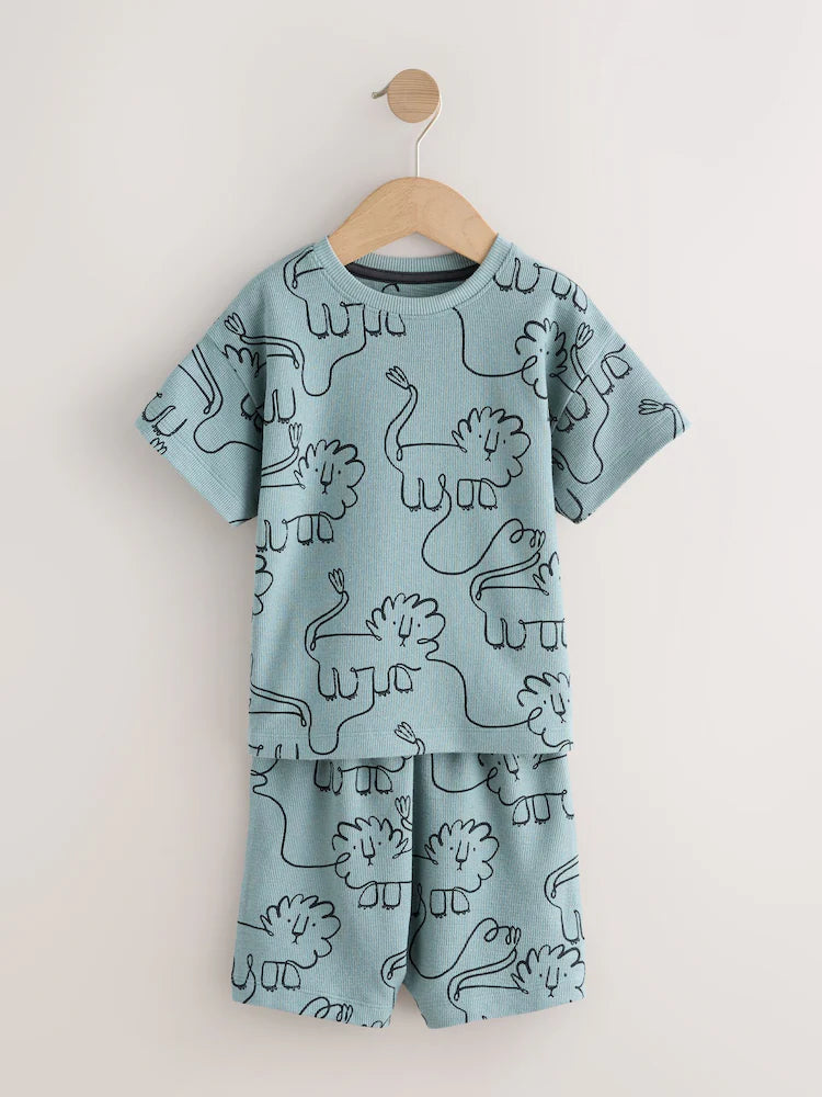|Boy| Conjunto De 3 Pijamas Curtos Com Estampa Linear Azul/Cinza (9 meses a 10 anos)