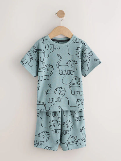 |Boy| Conjunto De 3 Pijamas Curtos Com Estampa Linear Azul/Cinza (9 meses a 10 anos)