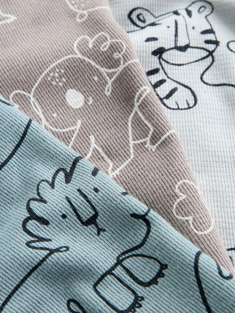 |Boy| Conjunto De 3 Pijamas Curtos Com Estampa Linear Azul/Cinza (9 meses a 10 anos)