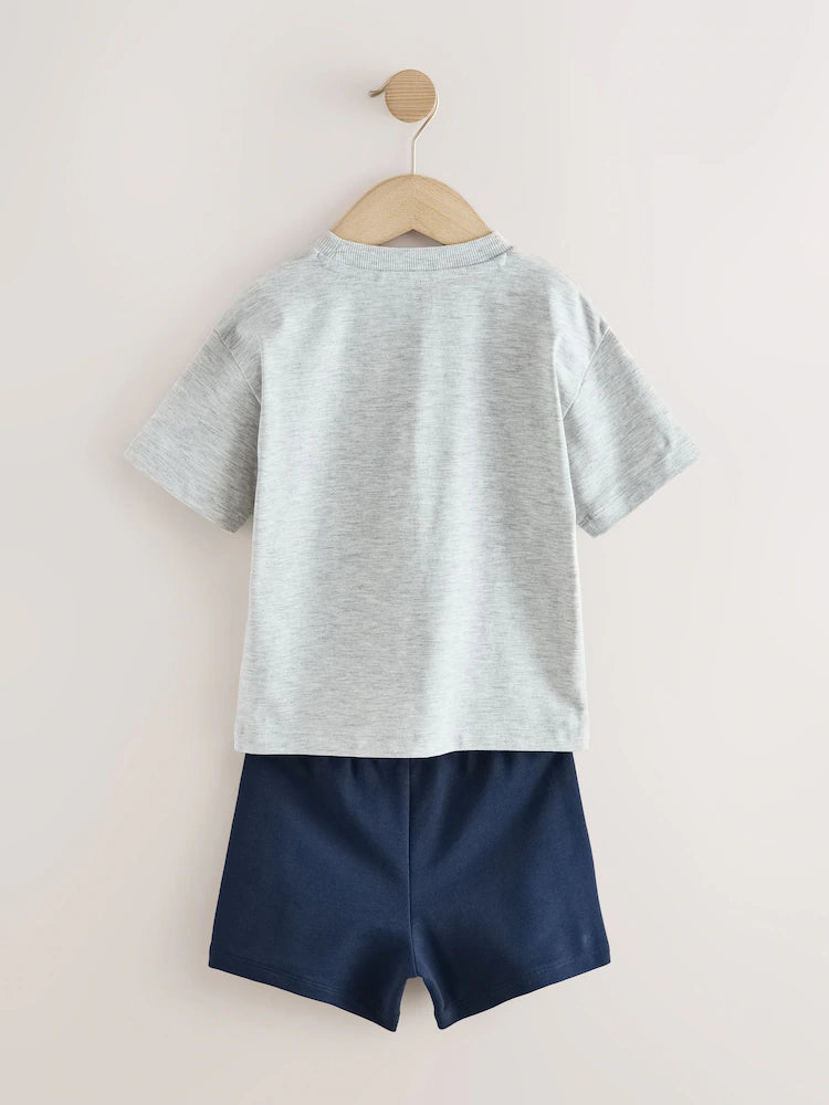 |Boy| Conjunto De Camiseta De Manga Curta e Shorts Com Estampa De Escavadora Cinza Mesclado (3 meses a 7 anos)