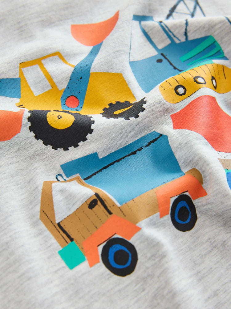 |Boy| Conjunto De Camiseta De Manga Curta e Shorts Com Estampa De Escavadora Cinza Mesclado (3 meses a 7 anos)