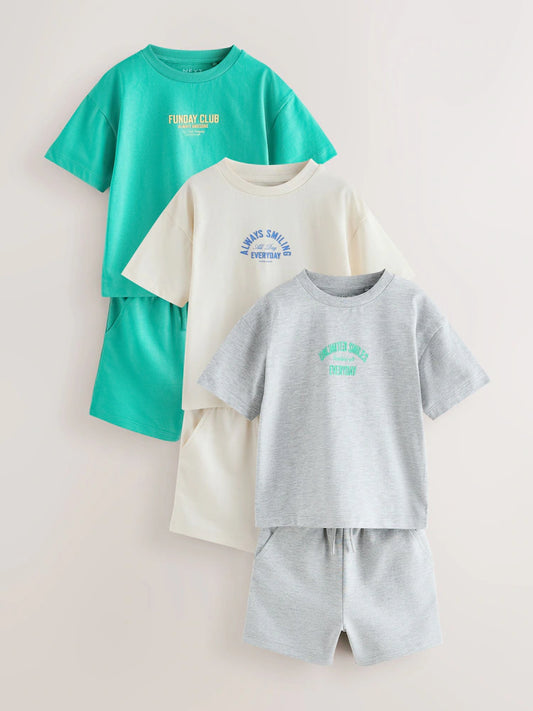 |Boy| Conjunto De Camiseta De Manga Curta e Shorts Com Slogan Nas Cores Verde/Cinza/Cru (3 meses a 7 anos)