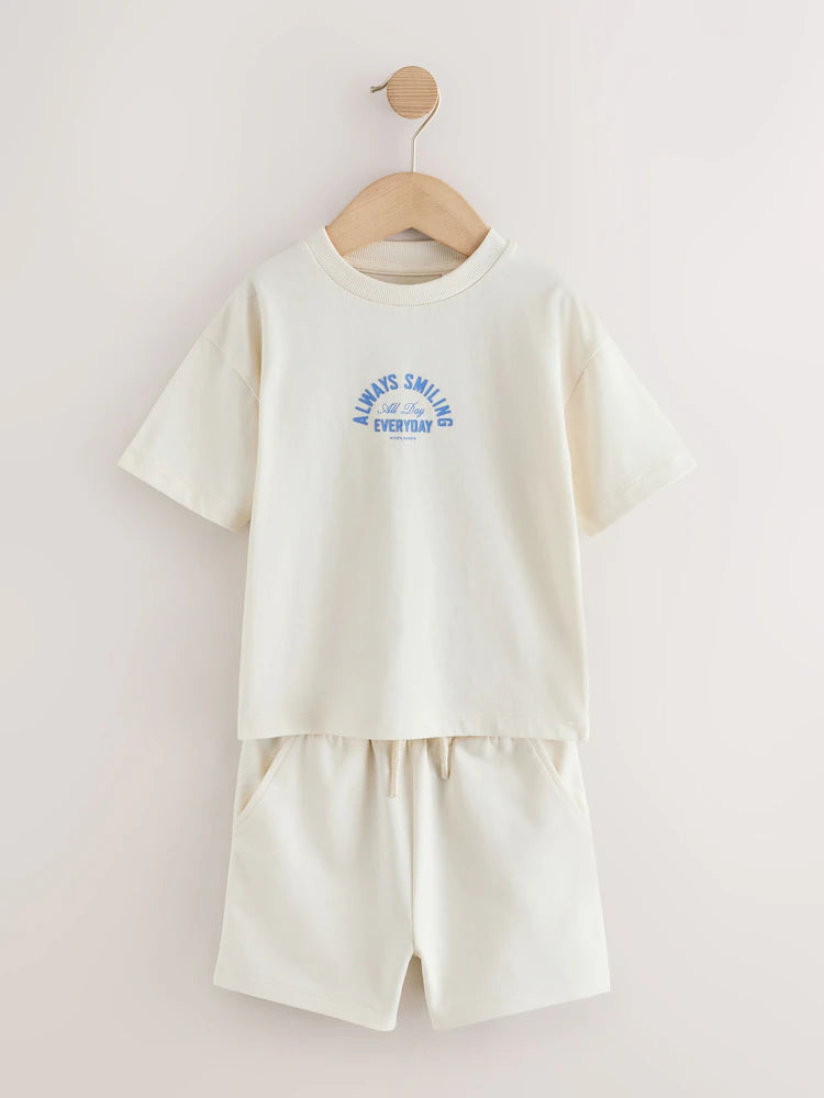 |Boy| Conjunto De Camiseta De Manga Curta e Shorts Com Slogan Nas Cores Verde/Cinza/Cru (3 meses a 7 anos)