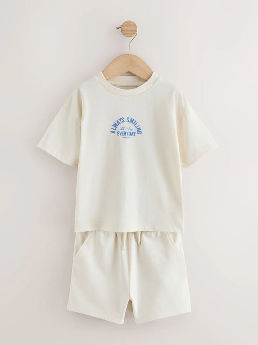 |Boy| Conjunto De Camiseta De Manga Curta e Shorts Com Slogan Nas Cores Verde/Cinza/Cru (3 meses a 7 anos)