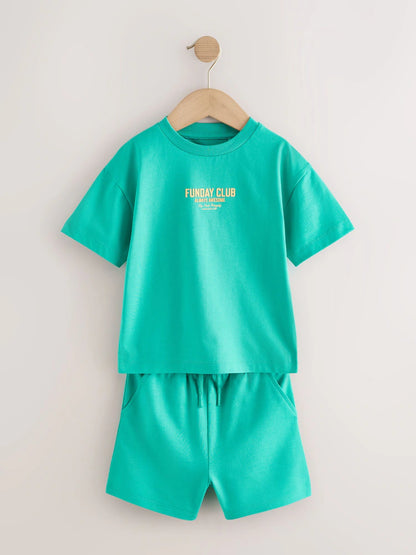 |Boy| Conjunto De Camiseta De Manga Curta e Shorts Com Slogan Nas Cores Verde/Cinza/Cru (3 meses a 7 anos)