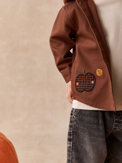 |Boy| Sobrecamisa Com Capuz e Manga Longa Cor de Abóbora (3 meses a 7 anos)