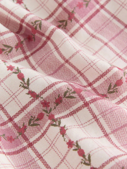 |Girl| Vestido De Manga Longa Com Gola e Estampa Xadrez Rosa (3 meses a 8 anos)