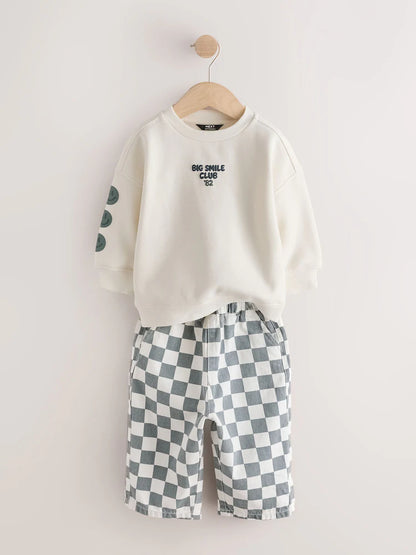 |Boy| Conjunto De Blusa De Manga Longa e Calça, Nas Cores Branco e Verde (3 meses a 7 anos)