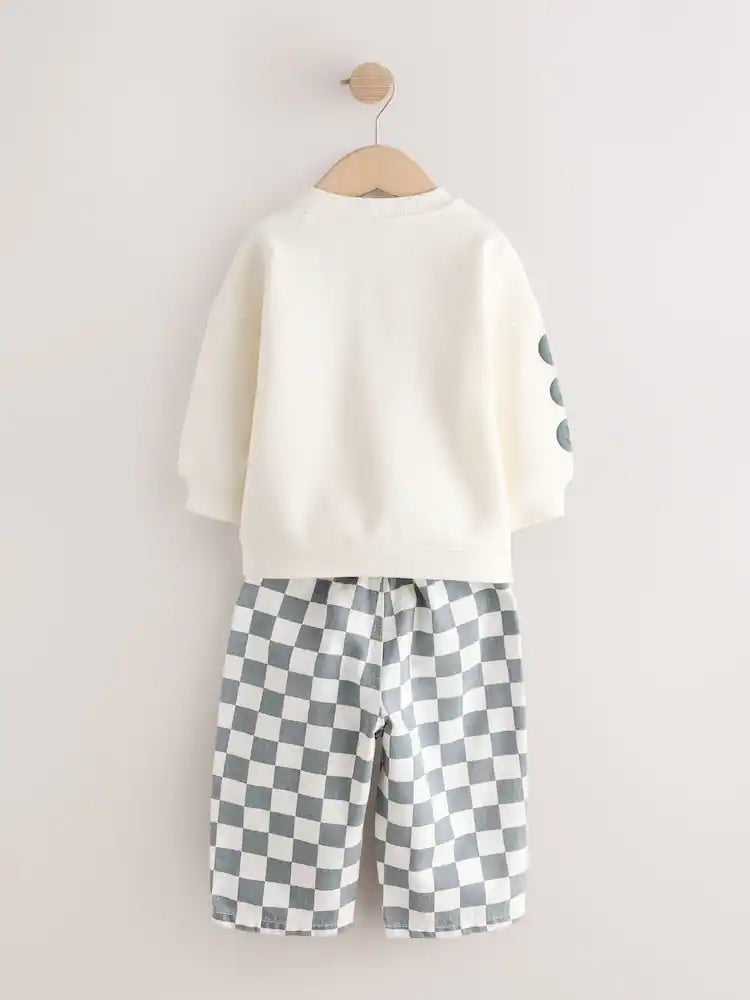 |Boy| Conjunto De Blusa De Manga Longa e Calça, Nas Cores Branco e Verde (3 meses a 7 anos)