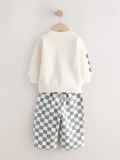 |Boy| Conjunto De Blusa De Manga Longa e Calça, Nas Cores Branco e Verde (3 meses a 7 anos)