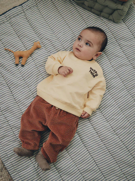 |BabyBoy| Conjunto De 2 Peças Para Bebê: Moletom Amarelo Com Estampa De Fazenda e Calça de veludo cotelê (0 meses a 2 anos)