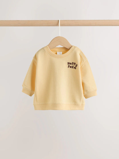 |BabyBoy| Conjunto De 2 Peças Para Bebê: Moletom Amarelo Com Estampa De Fazenda e Calça de veludo cotelê (0 meses a 2 anos)