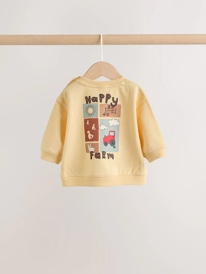 |BabyBoy| Conjunto De 2 Peças Para Bebê: Moletom Amarelo Com Estampa De Fazenda e Calça de veludo cotelê (0 meses a 2 anos)