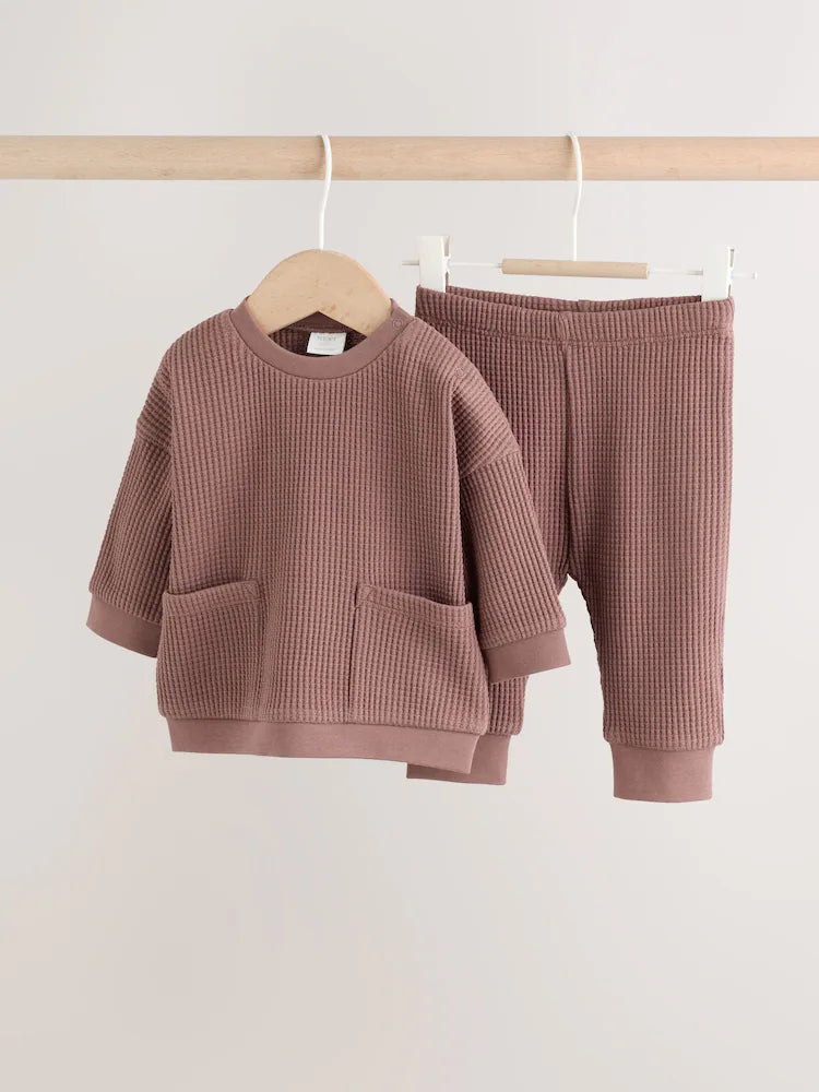 |BabyBoy| Conjunto De Bebê Com Blusa Texturizada e Legging Marrom (0 meses a 2 anos)
