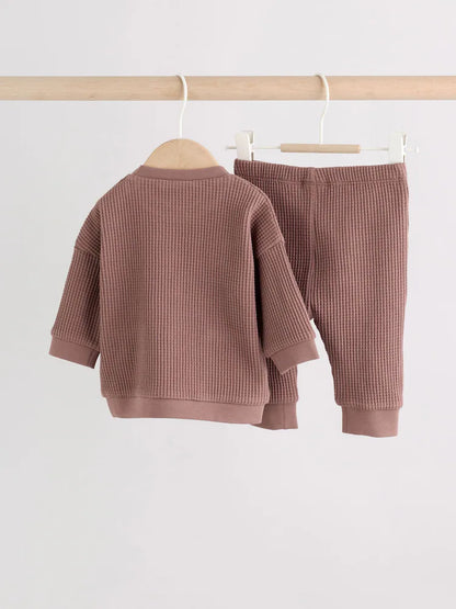 |BabyBoy| Conjunto De Bebê Com Blusa Texturizada e Legging Marrom (0 meses a 2 anos)