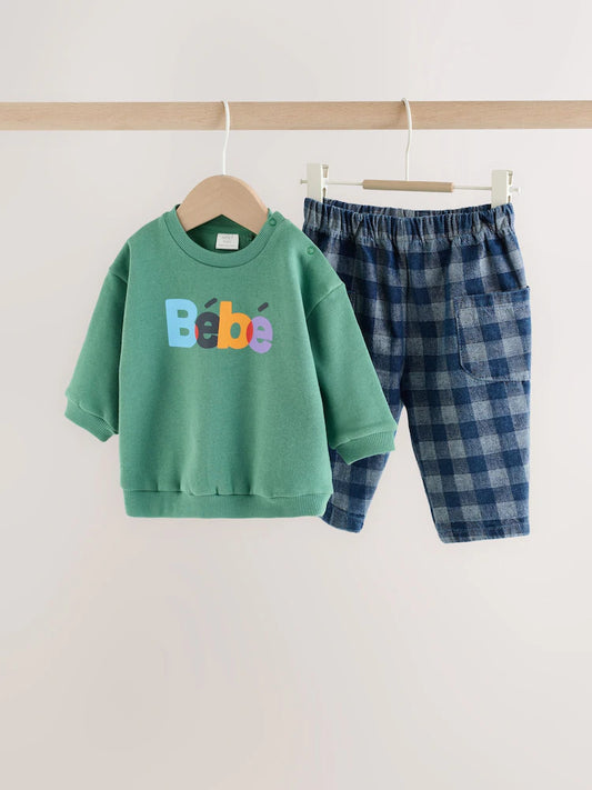 |BabyBoy| Conjunto Verde Para Bebê com Frase: Moletom e Calça (0 meses a 2 anos)