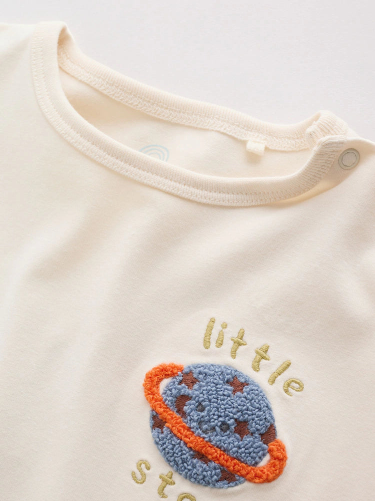 |BabyBoy| Conjunto De Bebé Com Blusa e Legging – Estampado Espacial (Neutro/Azul) (0 meses a 2 anos)