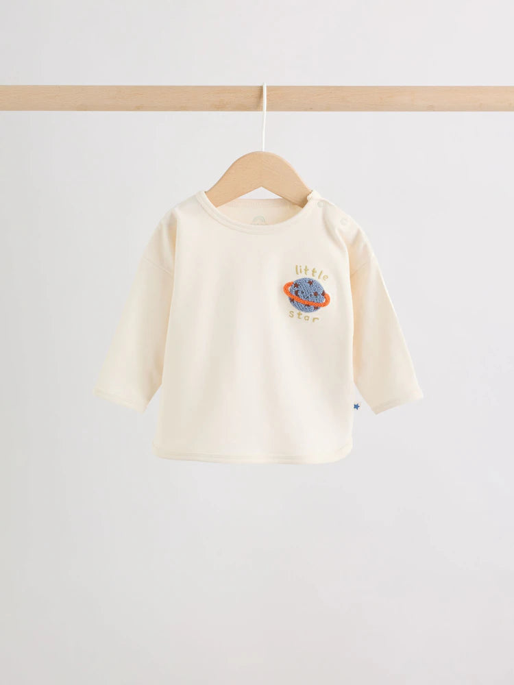 |BabyBoy| Conjunto De Bebé Com Blusa e Legging – Estampado Espacial (Neutro/Azul) (0 meses a 2 anos)