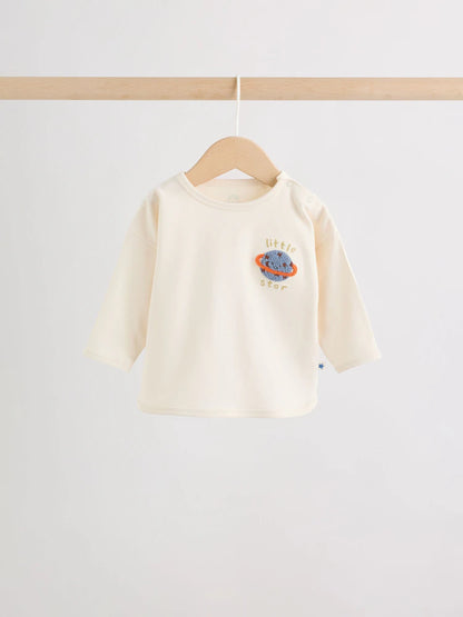 |BabyBoy| Conjunto De Bebé Com Blusa e Legging – Estampado Espacial (Neutro/Azul) (0 meses a 2 anos)