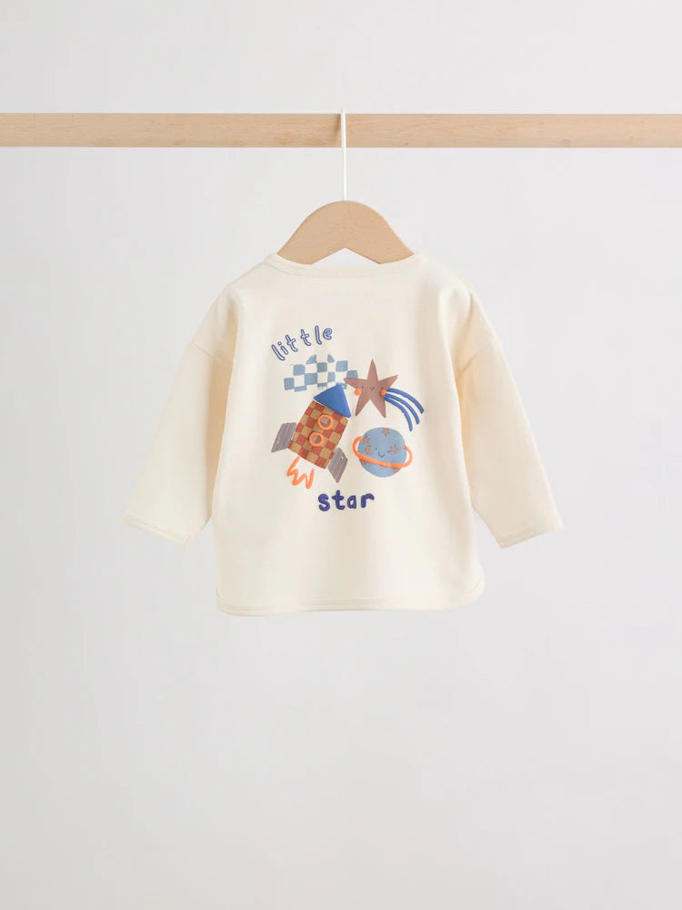 |BabyBoy| Conjunto De Bebé Com Blusa e Legging – Estampado Espacial (Neutro/Azul) (0 meses a 2 anos)