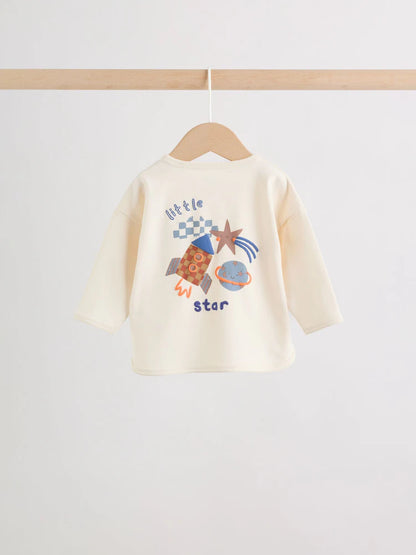 |BabyBoy| Conjunto De Bebé Com Blusa e Legging – Estampado Espacial (Neutro/Azul) (0 meses a 2 anos)
