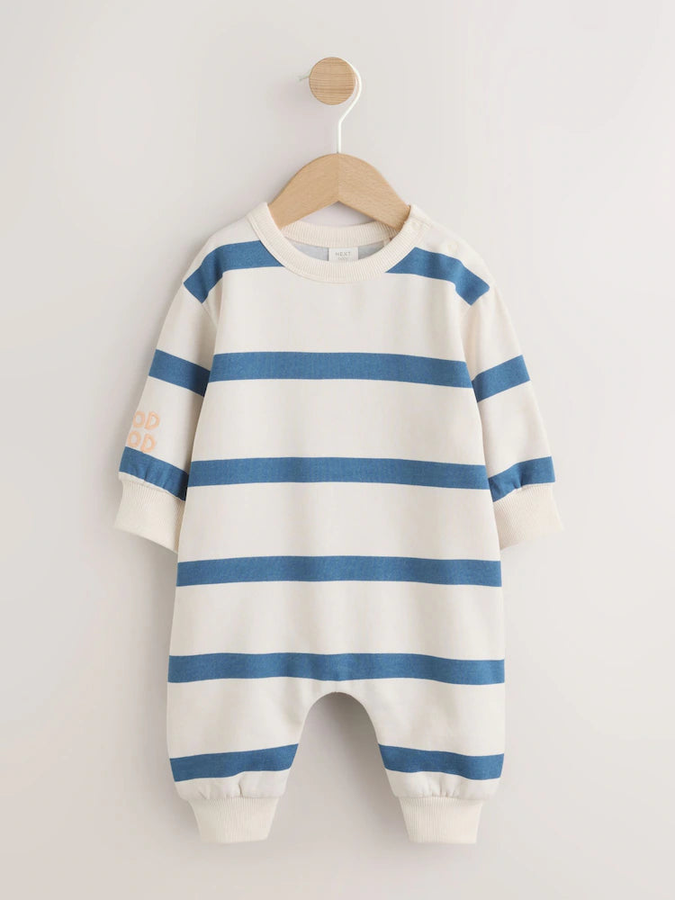 |BabyBoy| Macacão Infantil Listrado Azul/Cru Para Bebês (0 meses a 3 anos)