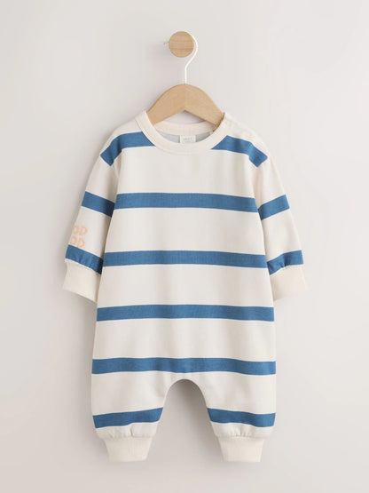 |BabyBoy| Macacão Infantil Listrado Azul/Cru Para Bebês (0 meses a 3 anos)