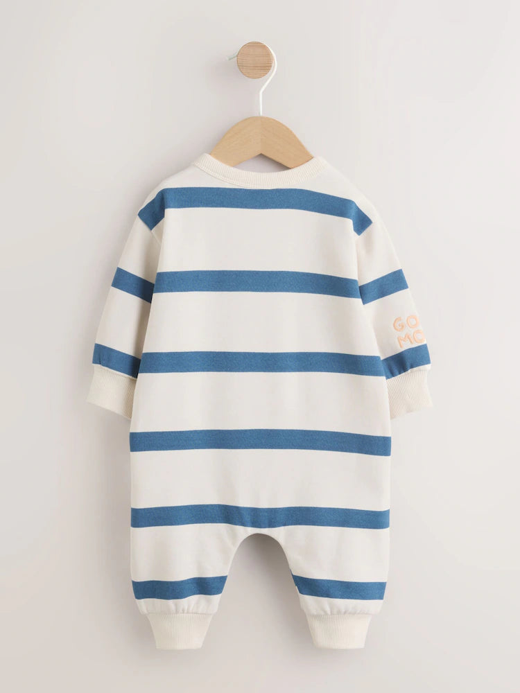 |BabyBoy| Macacão Infantil Listrado Azul/Cru Para Bebês (0 meses a 3 anos)