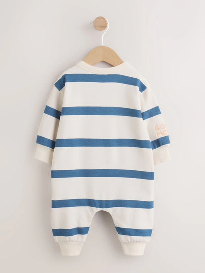 |BabyBoy| Macacão Infantil Listrado Azul/Cru Para Bebês (0 meses a 3 anos)