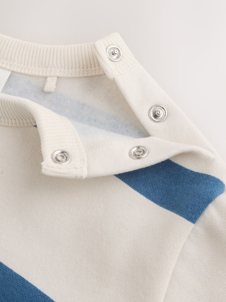 |BabyBoy| Macacão Infantil Listrado Azul/Cru Para Bebês (0 meses a 3 anos)