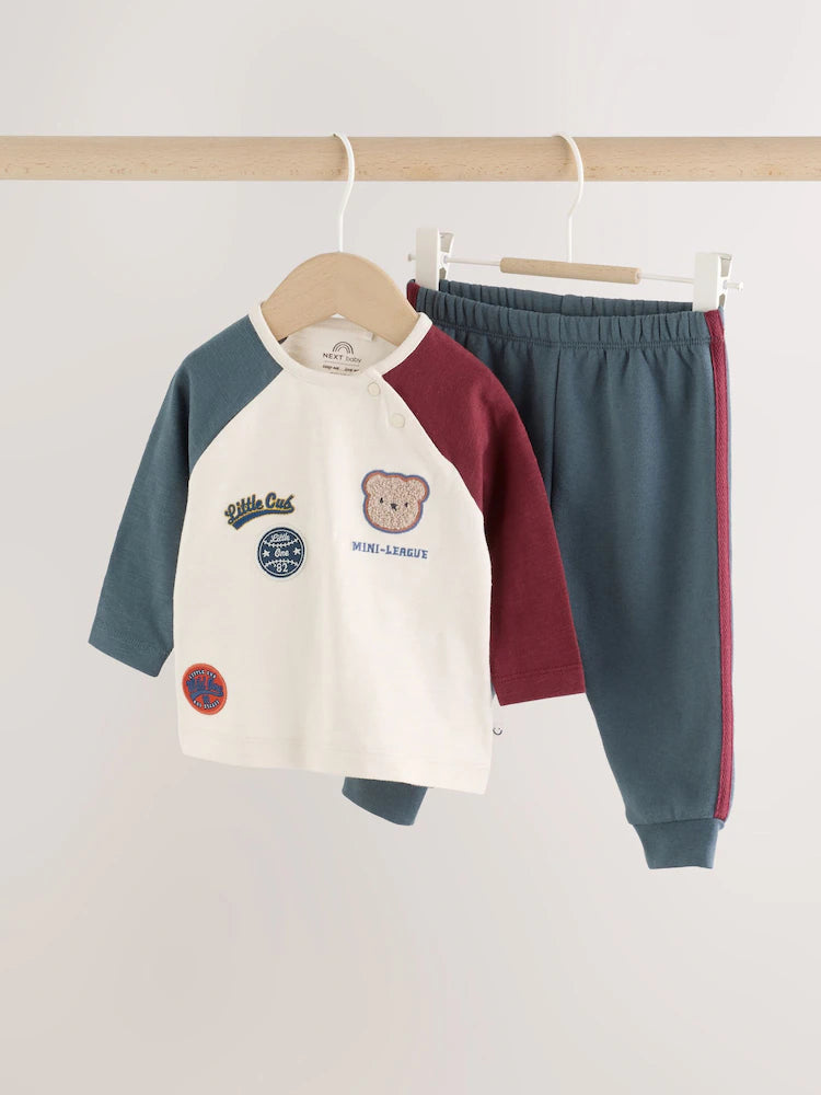 |BabyBoy| Conjunto de Blusa e Legging Estilo Varsity para Bebê – Azul/Neutro (0 meses a 2 anos)