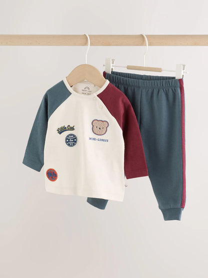 |BabyBoy| Conjunto de Blusa e Legging Estilo Varsity para Bebê – Azul/Neutro (0 meses a 2 anos)