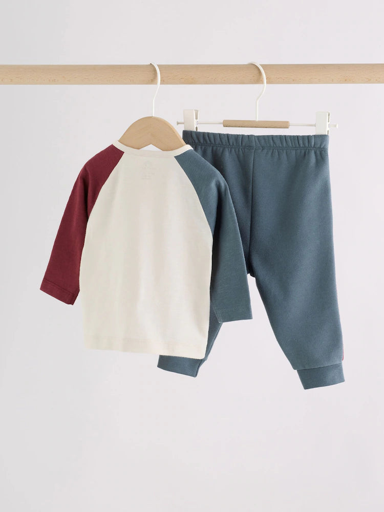 |BabyBoy| Conjunto de Blusa e Legging Estilo Varsity para Bebê – Azul/Neutro (0 meses a 2 anos)