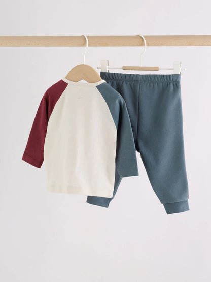 |BabyBoy| Conjunto de Blusa e Legging Estilo Varsity para Bebê – Azul/Neutro (0 meses a 2 anos)