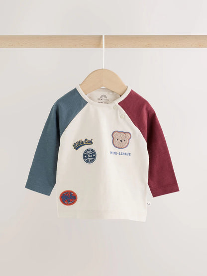 |BabyBoy| Conjunto de Blusa e Legging Estilo Varsity para Bebê – Azul/Neutro (0 meses a 2 anos)