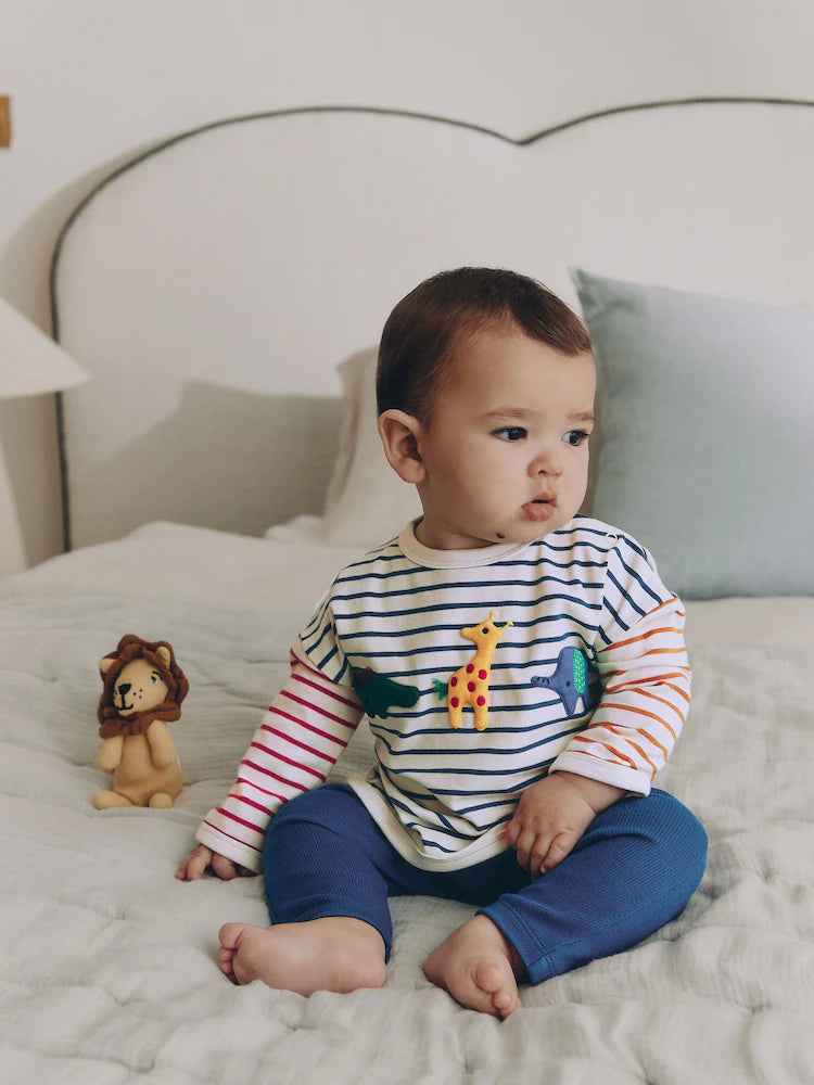|BabyBoy| Conjunto de Blusa e Legging para Bebé – Animais de Safari (Vermelho/Azul) – 0 meses aos 2 anos