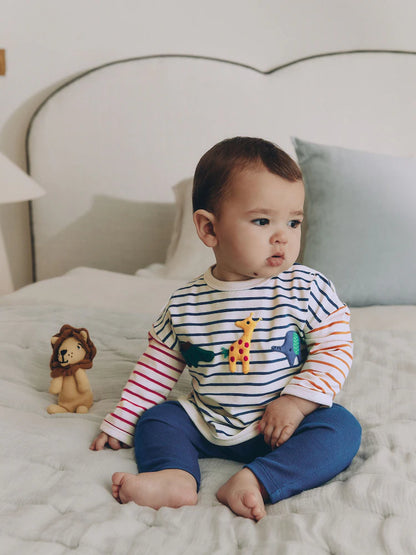 |BabyBoy| Conjunto de Blusa e Legging para Bebé – Animais de Safari (Vermelho/Azul) – 0 meses aos 2 anos