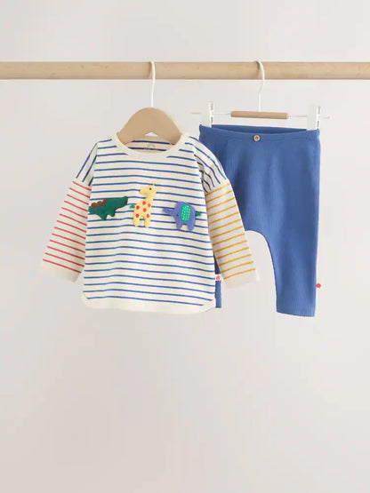 |BabyBoy| Conjunto de Blusa e Legging para Bebé – Animais de Safari (Vermelho/Azul) – 0 meses aos 2 anos