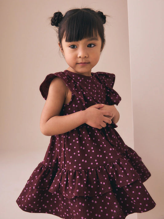 |Girl| Vestido De Verão Marrom Com Camadas (3 meses a 7 anos)