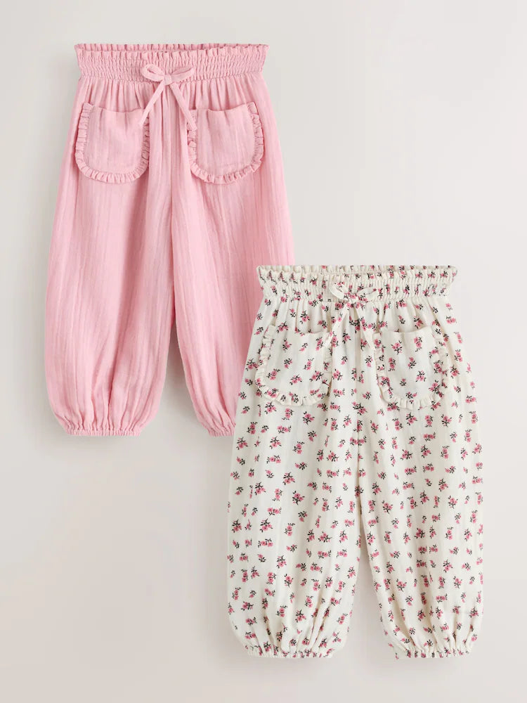 |Girl| Conjunto De 2 Calças Rosa Com Estampa Floral (3 meses a 7 anos)