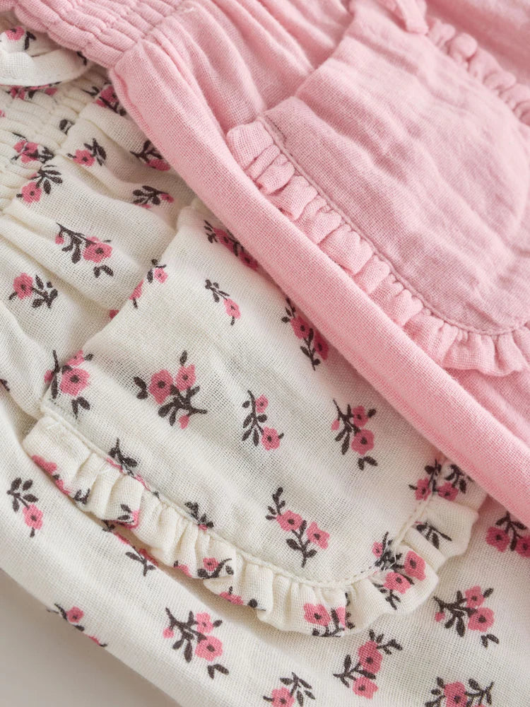 |Girl| Conjunto De 2 Calças Rosa Com Estampa Floral (3 meses a 7 anos)