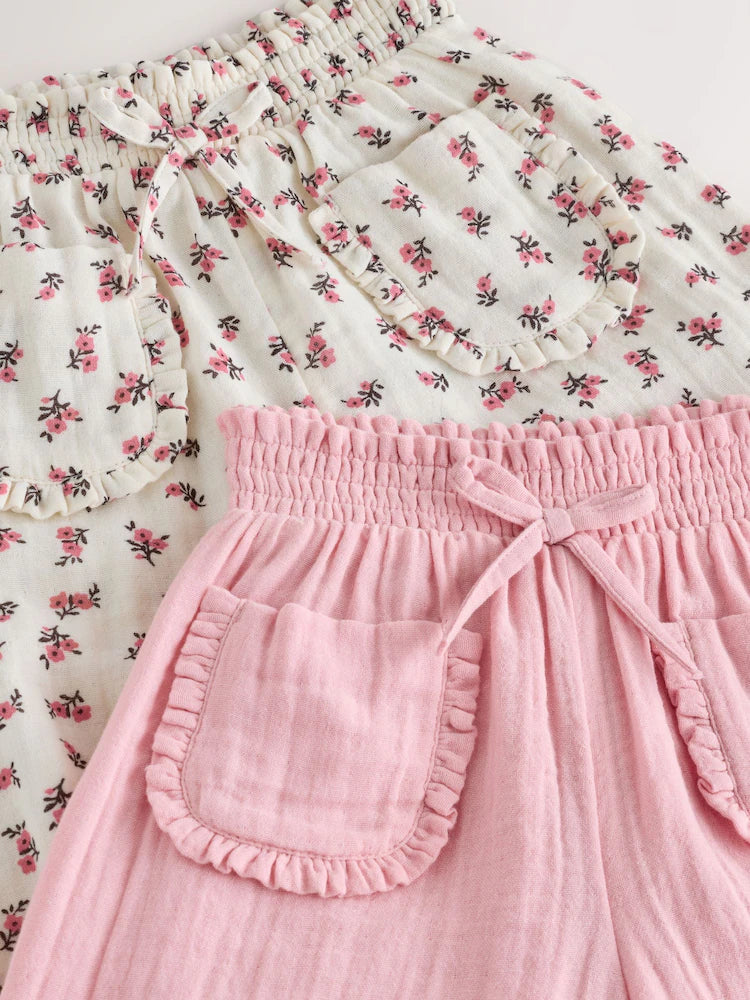 |Girl| Conjunto De 2 Calças Rosa Com Estampa Floral (3 meses a 7 anos)