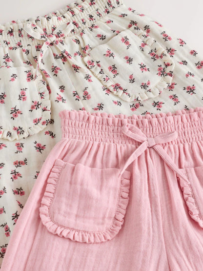 |Girl| Conjunto De 2 Calças Rosa Com Estampa Floral (3 meses a 7 anos)