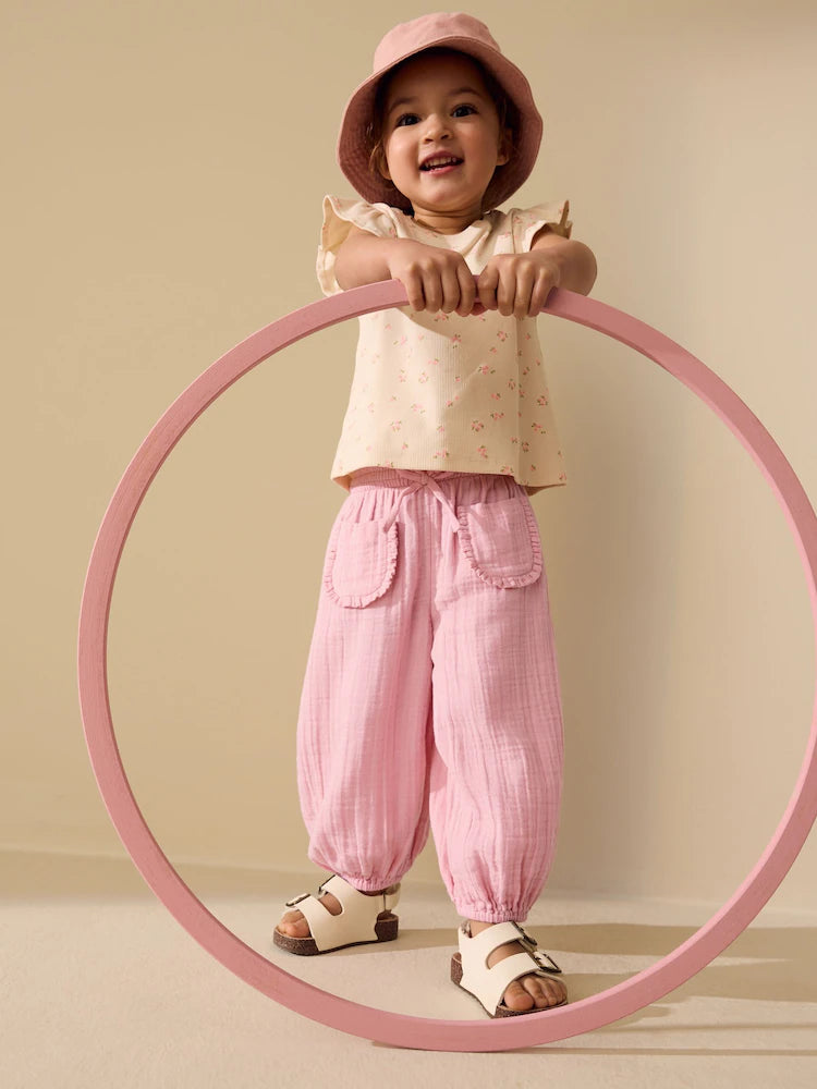 |Girl| Conjunto De 2 Calças Rosa Com Estampa Floral (3 meses a 7 anos)
