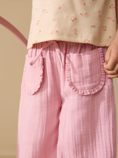 |Girl| Conjunto De 2 Calças Rosa Com Estampa Floral (3 meses a 7 anos)