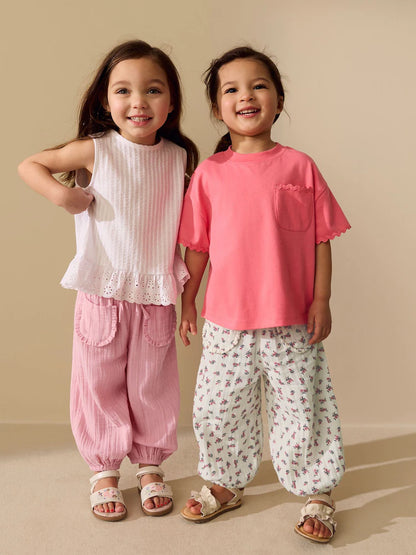 |Girl| Conjunto De 2 Calças Rosa Com Estampa Floral (3 meses a 7 anos)